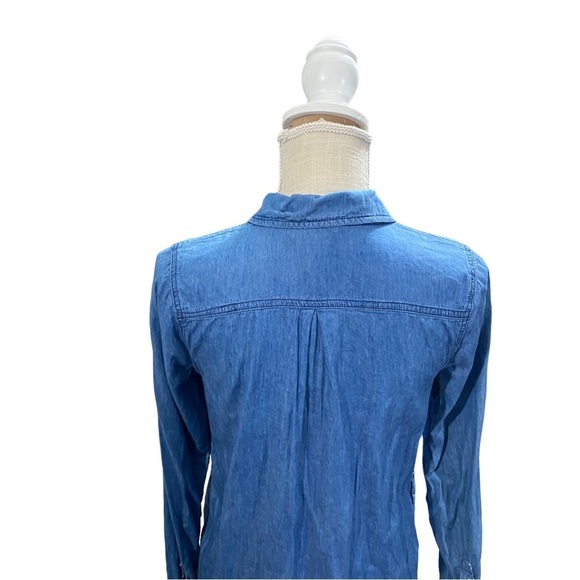 Indigo Rein Women Blue Chambray Button-Front Mini Shirt Dress Sz Sm Denim Pocket - Picture 5 of 14